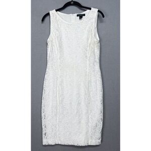 Lauren by Ralph Lauren White Sleeveless Lace Midi Dress, Wedding Size 8